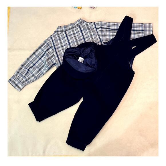 Vintage 90s MGM Kid's Fashion Overalls Set Boys 18M Corduroy Plaid Dalmatian Dog - Picture 3 of 9